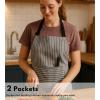 PurpleEssences Striped Adjustable Kitchen Aprons with 2 Pockets, Cotton – Soft Durable for Home or Restaurant for Men & Women(Large Stripe – White Black)