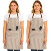 PurpleEssences Striped Adjustable Kitchen Aprons with 2 Pockets, Cotton – Soft Durable for Home or Restaurant for Men & Women(Small Stripe – Cream Nut Brown)
