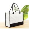 PurpleEssences Stylish Canvas Tote Bag Daily Essentials for Women, Cute Reusable Cloth Cotton Bags for Shopping Grocery(Cream Black)