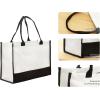 PurpleEssences Stylish Canvas Tote Bag Daily Essentials for Women, Cute Reusable Cloth Cotton Bags for Shopping Grocery(Cream Black)