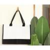 PurpleEssences Stylish Canvas Tote Bag Daily Essentials for Women, Cute Reusable Cloth Cotton Bags for Shopping Grocery(Cream Black)
