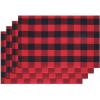 PurpleEssences 4th of July Buffalo Plaid Placemats, Set of 4, Washable Spill Proof Double Layer Woven Checkered placemat for Dining Table and Kitchen – 13 x 19 Inch – Labor Day – Red Blue and White(Red and Black)