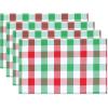 PurpleEssences 4th of July Buffalo Plaid Placemats, Set of 4, Washable Spill Proof Double Layer Woven Checkered placemat for Dining Table and Kitchen – 13 x 19 Inch – Labor Day – Red Blue and White(Red Green and White)