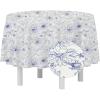 PurpleEssences Blue Floral Tablecloth Classic French Village Linen Fabric Table Cover Farmhouse Decoration 60 Inches Round/Oblong Blue for Spring Summer Easter Kitchen Dining(Blue Floral – Blue/Cream)