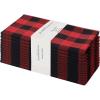 PurpleEssences Buffalo Plaid Cloth Napkins – Mitered Corners -Fall Thanksgiving Gingham Check Dinner Napkin – Set of 12-100% Cotton – 18×18 Inch – Reusable Washable – Nut Brown and Half White(Red Black)