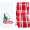 PurpleEssences Christmas Kitchen Towel Set of 2-100% Cotton Tea Towels for Baking, Cleaning, Entertainment & Cooking, Holiday – Snowman and Plaid(Christmas Truck and Plaid)