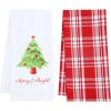 PurpleEssences Christmas Kitchen Towel Set of 2-100% Cotton Tea Towels for Baking, Cleaning, Entertainment & Cooking, Holiday – Snowman and Plaid(Christmas Tree and Plaid)