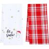 PurpleEssences Christmas Kitchen Towel Set of 2-100% Cotton Tea Towels for Baking, Cleaning, Entertainment & Cooking, Holiday – Snowman and Plaid(Let It Snow and Plaid)