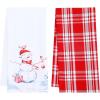 PurpleEssences Christmas Kitchen Towel Set of 2-100% Cotton Tea Towels for Baking, Cleaning, Entertainment & Cooking, Holiday – Snowman and Plaid(Snowman and Plaid)