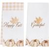 PurpleEssences Fall Cotton Kitchen Towels Set of 2 – Absorbent Dish Towels Set Tea Towels Bar Towels Multi Purpose Kitchen Linen, Drying Dish Hand Towels 16 x 28 Inch (Turky & Truck)(Happy Fall Checks & Grateful)