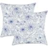 PurpleEssences Floral Pillow Covers Flower Blue Cream Decorative Throw Pillow Covers Set of 2 Chinoiserie 100% Cotton – Spring Summer Easter – 18 x 18 Inch – Blue/Cream(Blue Floral – Blue/Cream)