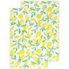 PurpleEssences Flour Sack Kitchen Towels – Set of 2 Summer Dish Towels with Hanging Loop 16×26 Inch Absorbent Reusable Cotton Cloths for Cleaning, Cute Design Housewarming Gift – French Flower Garden(Vibrant Lemon)