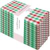 PurpleEssences Mini Gingham Check Dinner Cloth Napkin – Fall Thanksgiving – Mitered Corners – Set of 12-100% Cotton – 18×18 Inch – Reusable Washable – Beige and White(Red Green White)