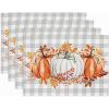 PurpleEssences Pumpkin Table Placemats Set of 4, 13×19 Inch, Cotton, Washable Cloth Table Mats, Ideal for Fall, Thanksgiving Harvest Table Décor with Festive Charm – Pumpkin Plaid Orange(Pumpkin Plaid – Orange)