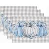 PurpleEssences Pumpkin Table Placemats Set of 4, 13×19 Inch, Cotton, Washable Cloth Table Mats, Ideal for Fall, Thanksgiving Harvest Table Décor with Festive Charm – Pumpkin Plaid Orange(Pumpkin Plaid- Blue)