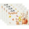 PurpleEssences Pumpkin Table Placemats Set of 4, 13×19 Inch, Cotton, Washable Cloth Table Mats, Ideal for Fall, Thanksgiving Harvest Table Décor with Festive Charm – Pumpkin Plaid Orange(Hello Pumpkin – Orange)