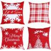 PurpleEssences Red Throw Pillow Covers, 18 x 18 Inch Christmas Winter Holiday Cushion Case Decoration for Sofa Couch Set of 4 – Red – Deer/Snowman/Merry Christmas/Bright(Red – Merry Christmas/Snow/Santa/Checks)