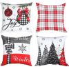 PurpleEssences Red Throw Pillow Covers, 18 x 18 Inch Christmas Winter Holiday Cushion Case Decoration for Sofa Couch Set of 4 – Red – Deer/Snowman/Merry Christmas/Bright(Red – Tartan Plaid/Joy/Hello Winter/Tree)