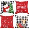 PurpleEssences Red Throw Pillow Covers, 18 x 18 Inch Christmas Winter Holiday Cushion Case Decoration for Sofa Couch Set of 4 – Red – Deer/Snowman/Merry Christmas/Bright(Red – Deer/Snowman/Merry Christmas/Bright)