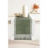 PurpleEssences Rust Table Runner – Wide with Dobby Stripe, Heavy Ribbed Weave & Double Knot Fringes, 14×90 Inch (14×95.5 with Fringes) Boho Farmhouse Decor – Fall Thanksgiving – Rust and H.White(Artichoke Green and H.white)