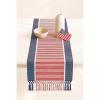 PurpleEssences Rust Table Runner – Wide with Dobby Stripe, Heavy Ribbed Weave & Double Knot Fringes, 14×90 Inch (14×95.5 with Fringes) Boho Farmhouse Decor – Fall Thanksgiving – Rust and H.White(Red Blue White)