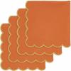 PurpleEssences Scalloped Embroidery Cloth Napkins Table Decor Fall Thanksgiving 100% Cotton Set of 4-18 x 18 inch – Aurelia Edges – Rust(Orange(edges- Golden Yellow))