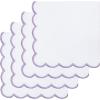 PurpleEssences Scalloped Embroidery Cloth Napkins Table Decor Fall Thanksgiving 100% Cotton Set of 4-18 x 18 inch – Aurelia Edges – Rust(White(edges- Lavender))