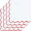 PurpleEssences Scalloped Embroidery Cloth Napkins Table Decor Fall Thanksgiving 100% Cotton Set of 4-18 x 18 inch – Aurelia Edges – Rust(White(edges- Red))