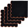PurpleEssences Scalloped Embroidery Cloth Napkins Table Decor Fall Thanksgiving Halloween 100% Cotton Set of 4-18 x 18 inch – Black – Edges – Orange(Black(edges- Orange))