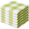 Waffle Weave Plaid Dish Cloths, 100% Cotton – 12 x 12 Inches, Ultra Soft Absorbent Quick Drying Dish Towels Buffalo Check Dish Rags for Kitchen, 8 Pack – Fall Thanksgiving – Black & White(Light Green White)