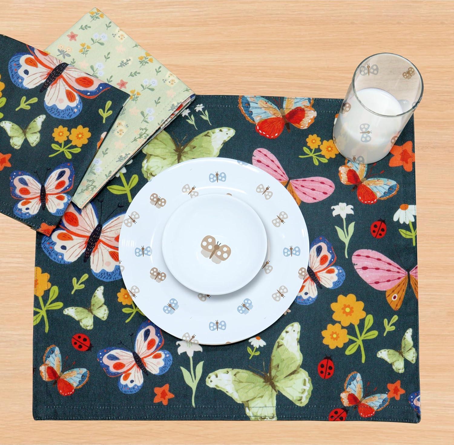 imagePurpleEssences Reusable Cloth Placemats Reusable EcoFriendly 15quotx13quot 2ply Thick Absorbent Machine Washable Set of 2 Placemats Dinosaurs AlphaButterfly Bug