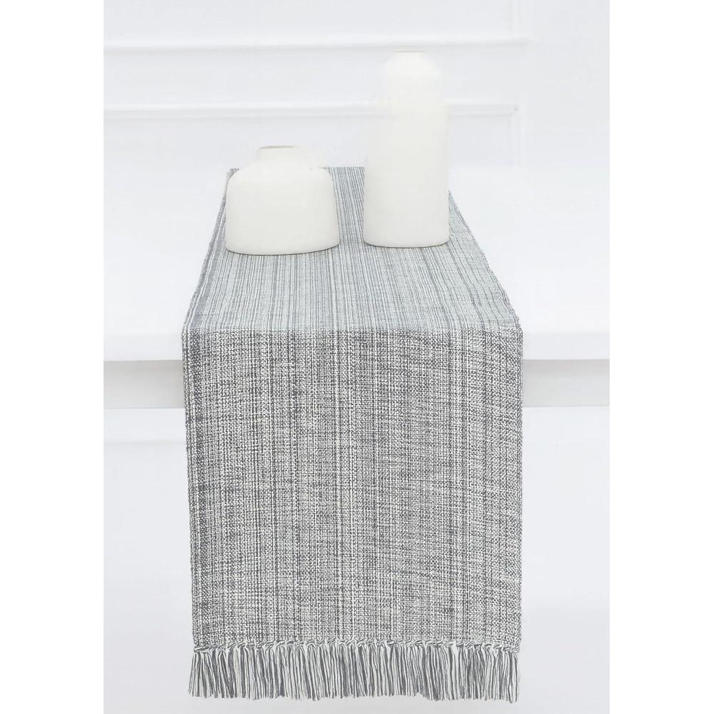 imagePurpleEssences Chambray Table Runner with Fringes  100 Cotton 13x72 Inch  Rustic Farmhouse Fall Dcor Reusable Machine Washable for Dining Tables  Olive Green and HWhiteMineral Gray and Hwhite