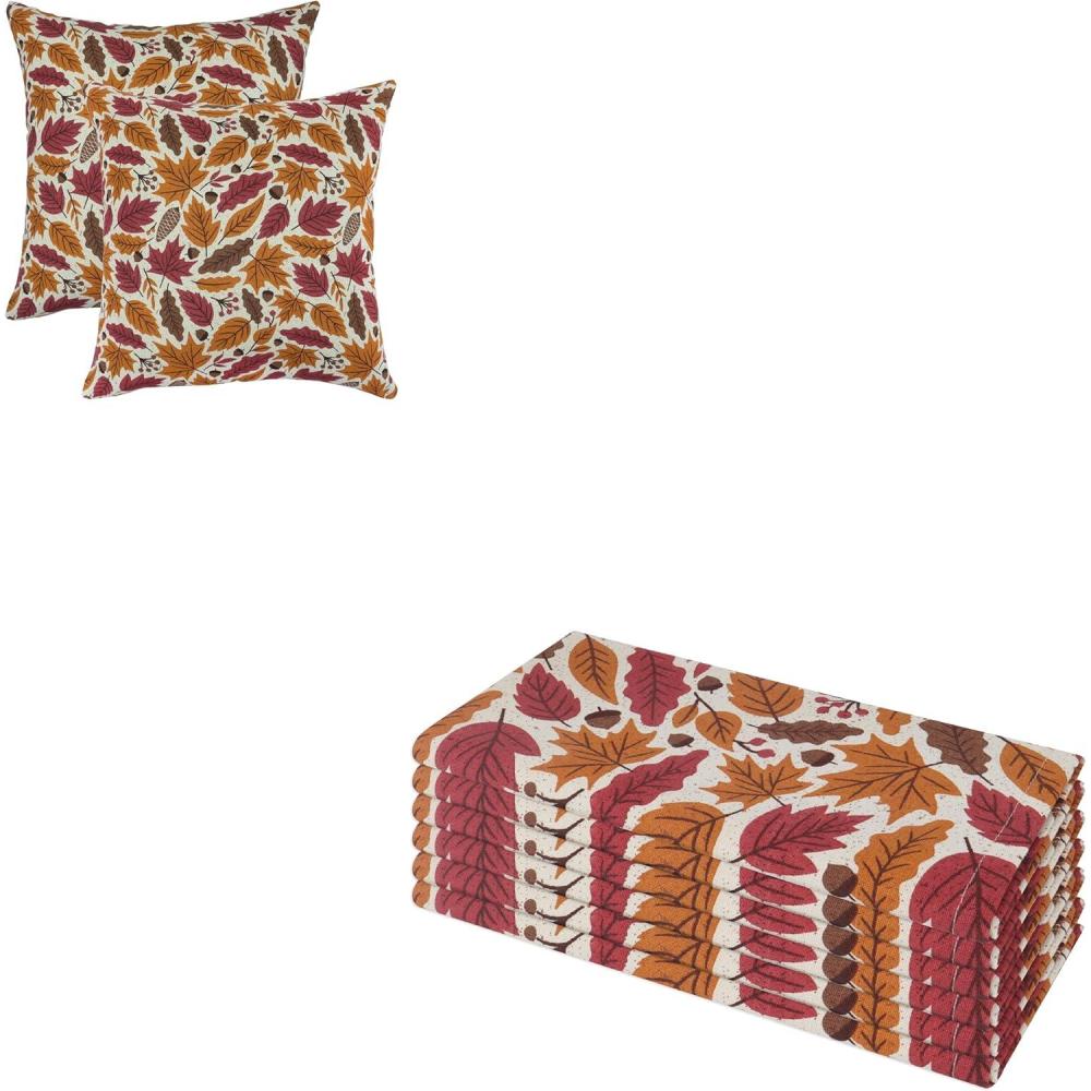imagePurpleEssences Fall Harvest Decor Thanksgiving 100 Cotton Throw Pillow Cover 16x16 Inch Set of 2 Napkin 18x18 Inch Set of 6  Fall Garden