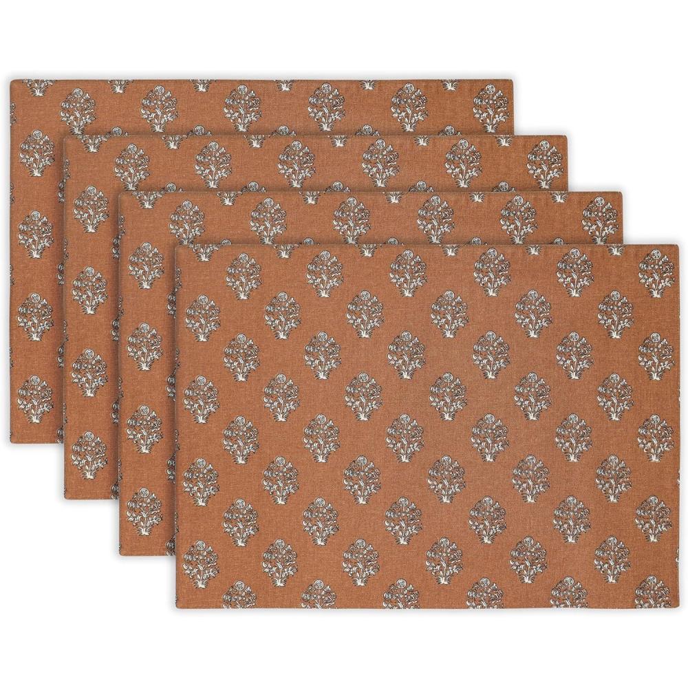 imagePurpleEssences Fall Placemats  Set of 4 13x19 Inch  Leaves Design 100 Cotton Washable Autumn Table Mats for Thanksgiving Kitchen Dining ampamp Party Decor Sienna Sage 13 x 19 InchGoldenrod Rust