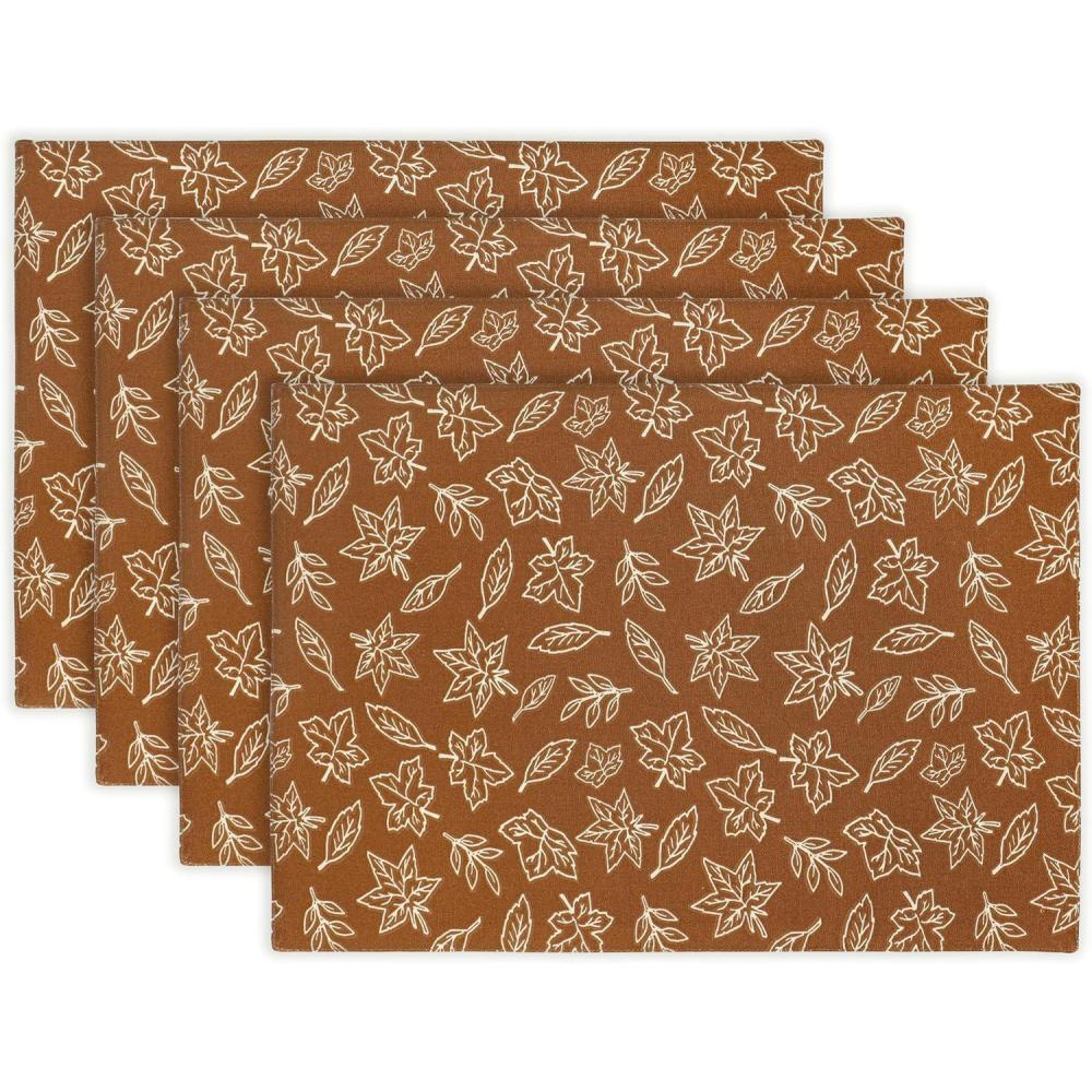 imagePurpleEssences Fall Placemats  Set of 4 13x19 Inch  Leaves Design 100 Cotton Washable Autumn Table Mats for Thanksgiving Kitchen Dining ampamp Party Decor Sienna Sage 13 x 19 InchJora