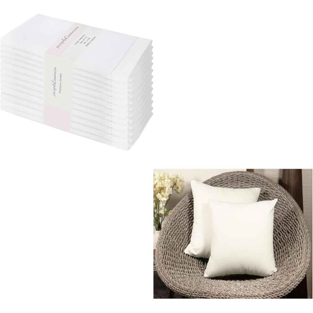 imagePurpleEssences Hemstitch Napkin 18 x 18 Inch Set of 12 Throw Pillow Cover 18 x 18 inch Set of 2100 Cotton  White