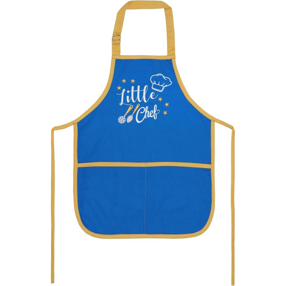 imagePurpleEssences Kids Apron With Adjustable Neck Strap ampamp Front Pocket Little Chef Apron for Baking ampamp Crafts 15x18 in CottonLittle Chef Blue