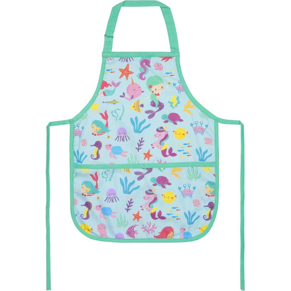 imagePurpleEssences Kids Apron With Adjustable Neck Strap ampamp Front Pocket Little Chef Apron for Baking ampamp Crafts 15x18 in CottonMermaid