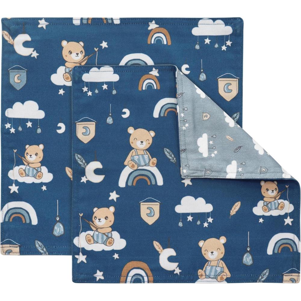 imagePurpleEssences Reusable Cloth Napkins  12x12 2Ply Thick Absorbent Durable  Machine Washable  Soft Cotton Fabric  Great for Lunchboxes  Set of 2 Napkins  AvocadoTeddy