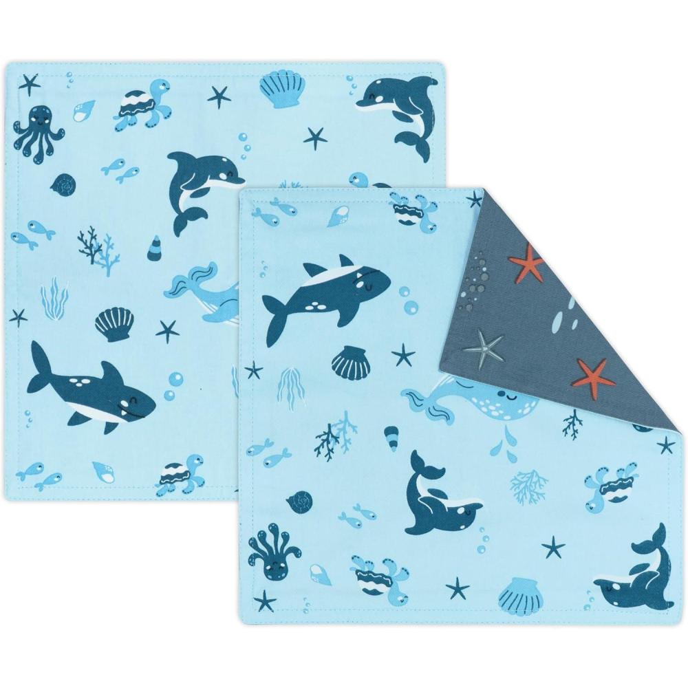 imagePurpleEssences Reusable Cloth Napkins  12x12 2Ply Thick Absorbent Durable  Machine Washable  Soft Cotton Fabric  Great for Lunchboxes  Set of 2 Napkins  AvocadoSea World