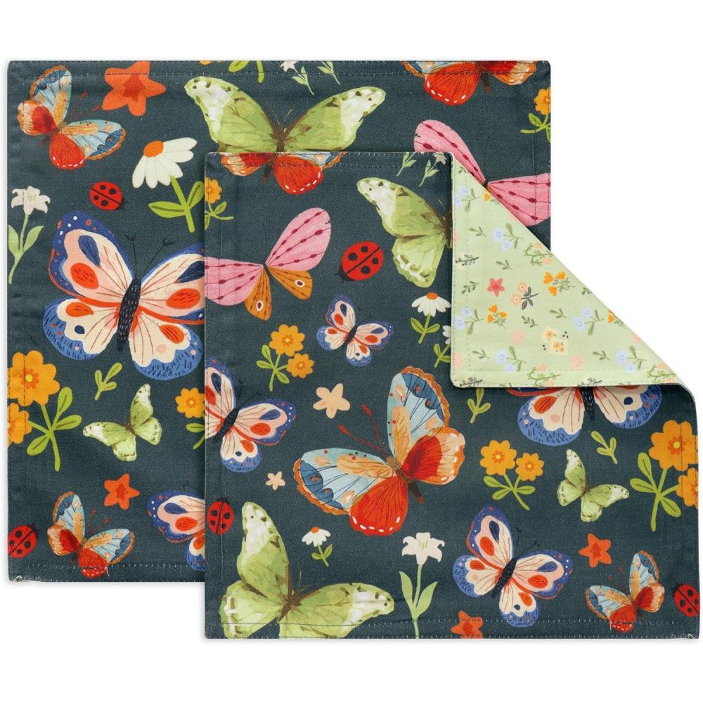imagePurpleEssences Reusable Cloth Napkins  12x12 2Ply Thick Absorbent Durable  Machine Washable  Soft Cotton Fabric  Great for Lunchboxes  Set of 2 Napkins  AvocadoButterfly  Bug