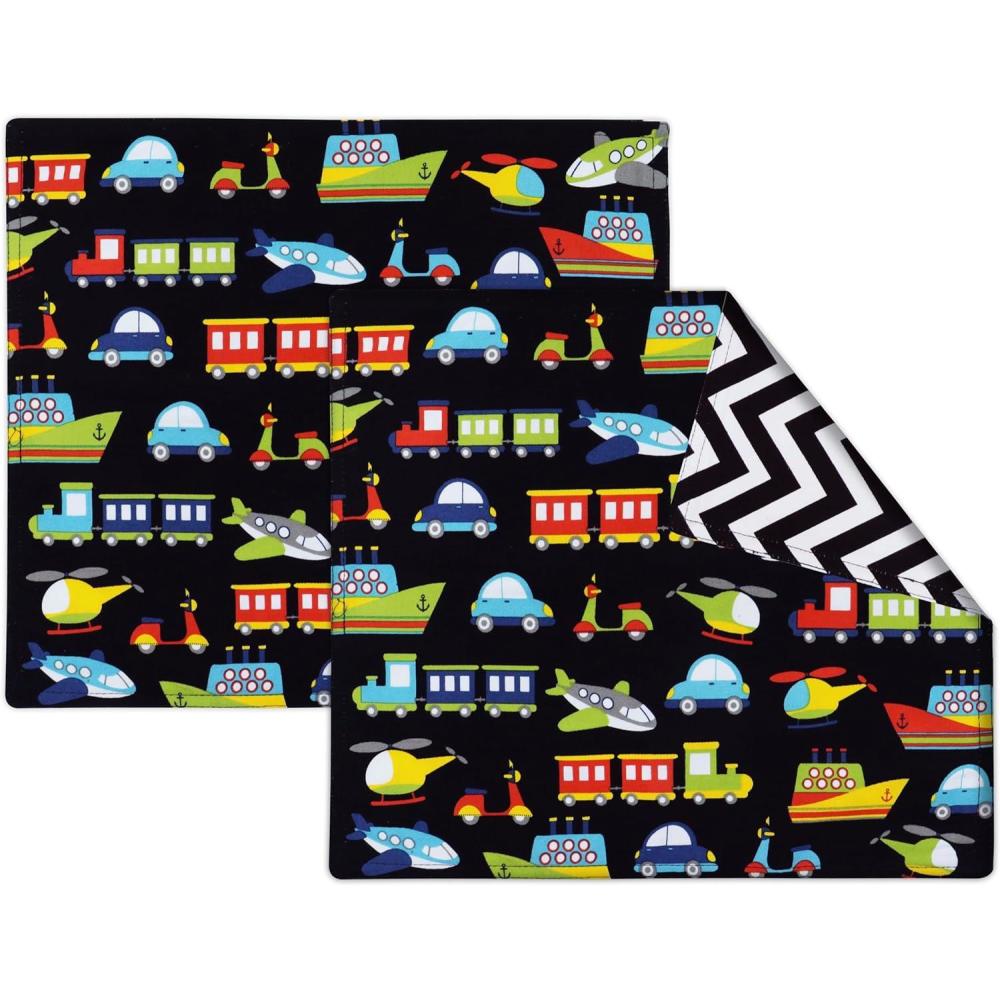 imagePurpleEssences Reusable Cloth Placemats  Reusable EcoFriendly  15quotx13quot 2ply Thick Absorbent Machine Washable  Set of 2 Placemats  Dinosaurs AlphaTransport