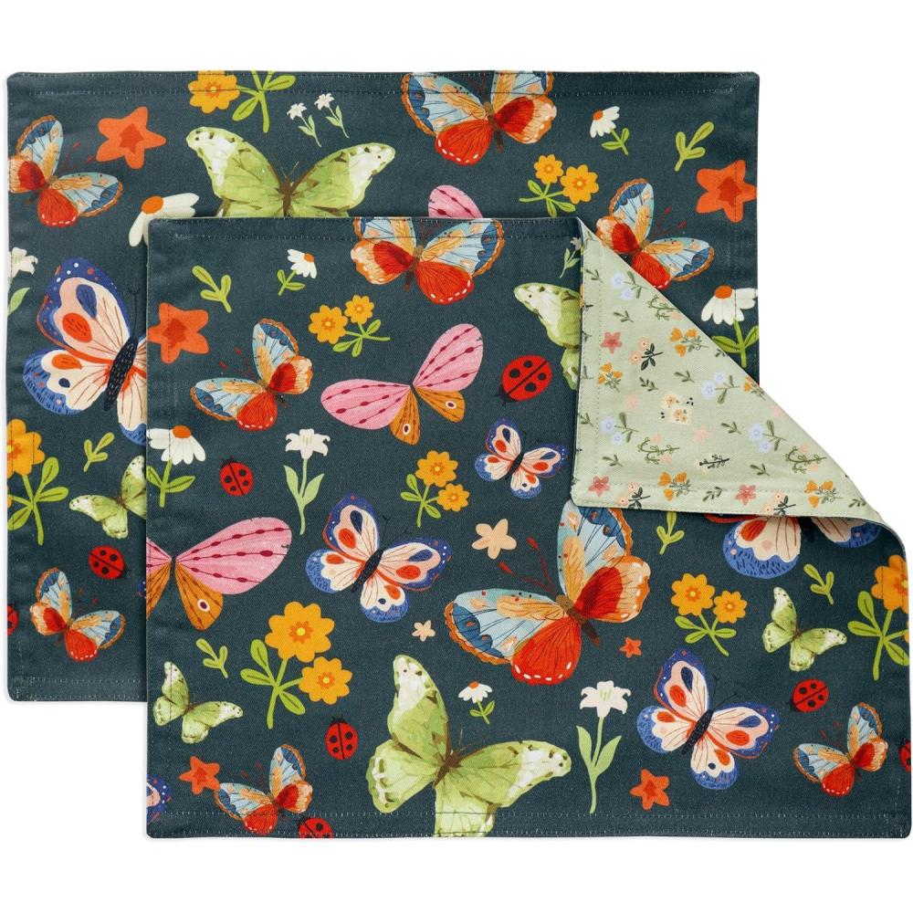 imagePurpleEssences Reusable Cloth Placemats  Reusable EcoFriendly  15quotx13quot 2ply Thick Absorbent Machine Washable  Set of 2 Placemats  Dinosaurs AlphaButterfly  Bug