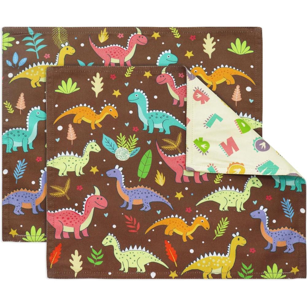 imagePurpleEssences Reusable Cloth Placemats  Reusable EcoFriendly  15quotx13quot 2ply Thick Absorbent Machine Washable  Set of 2 Placemats  Dinosaurs AlphaDinosaurs Alpha