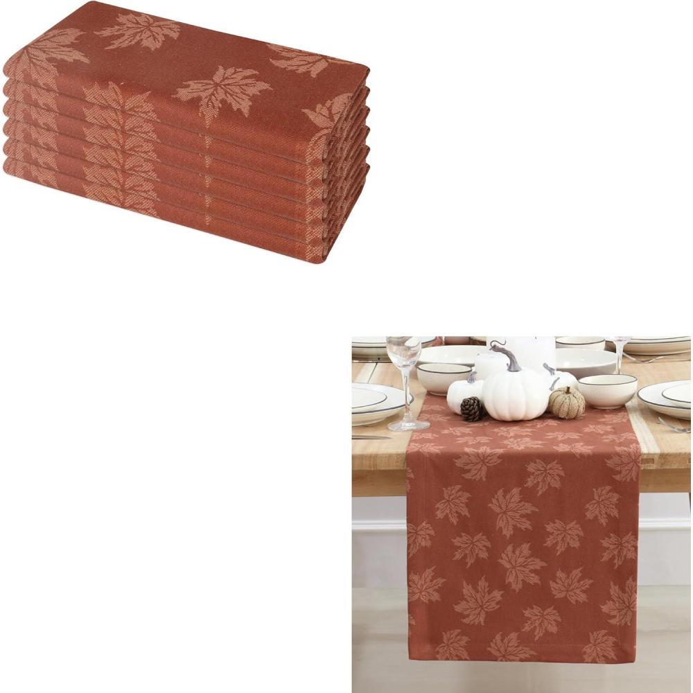 imagePurpleEssences Rustic Damask Maple Leaves Fall Napkin 18x18 Inch Set of 6 Table Runner 14x90 Inch Pack of 1  Jacquard