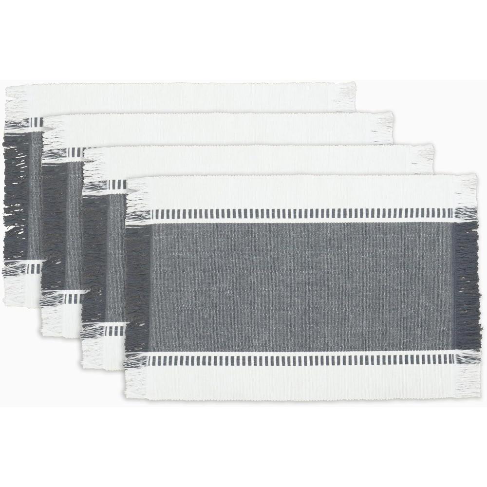 imagePurpleEssences Stripe Ribbed Placemats with Fringes 100 Cotton Set of 4 13x19 Inch Thick Durable Table Mats for Dining Kitchen or Casual Farmhouse Tabletop Dcor  Golden Yellow and HWhiteMineral Gray and Hwhite