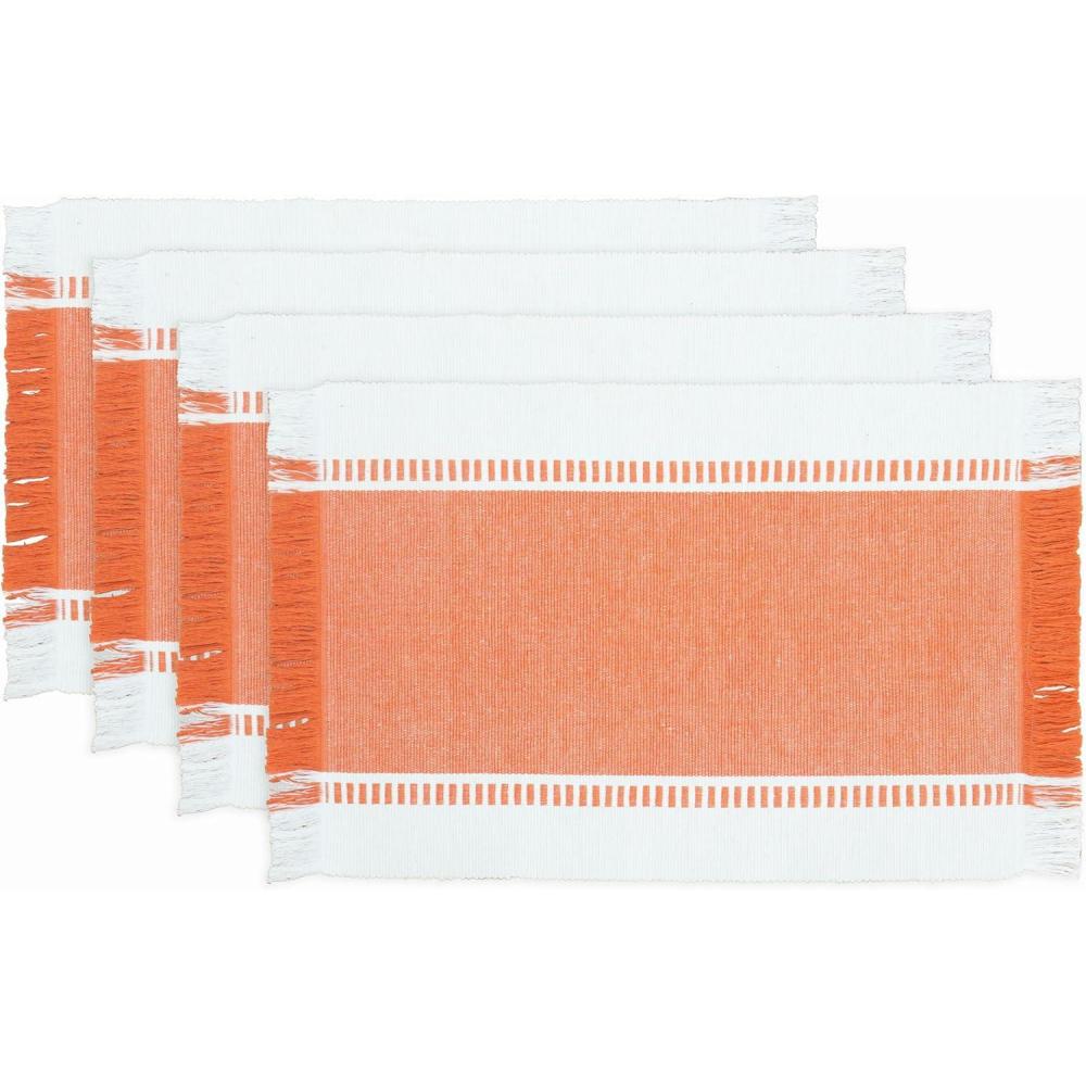 imagePurpleEssences Stripe Ribbed Placemats with Fringes 100 Cotton Set of 4 13x19 Inch Thick Durable Table Mats for Dining Kitchen or Casual Farmhouse Tabletop Dcor  Golden Yellow and HWhiteOrange and Hwhite