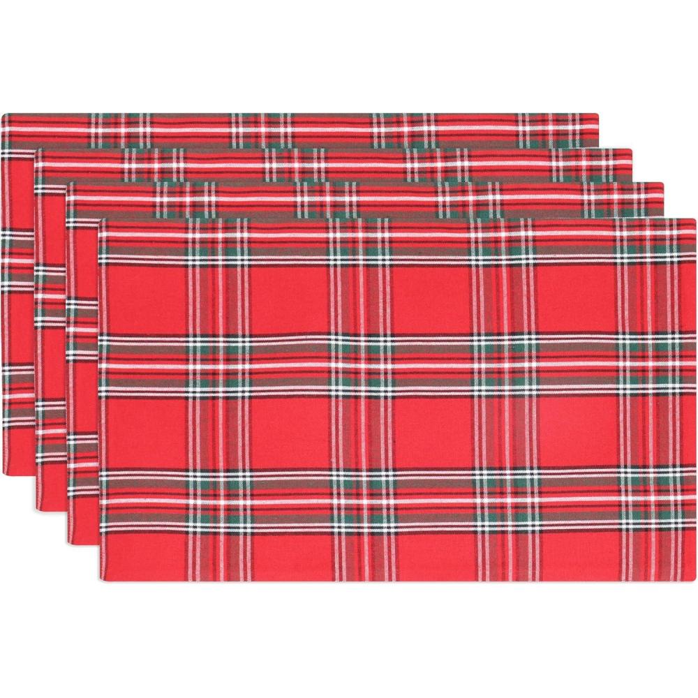 imagePurpleEssences Tartan Plaid Placemats Set of 4 Washable Spill Proof Double Layer Woven placemat for Dining Table and Kitchen Christmas  13 x 19 Inch  Red and GreenRed and Green