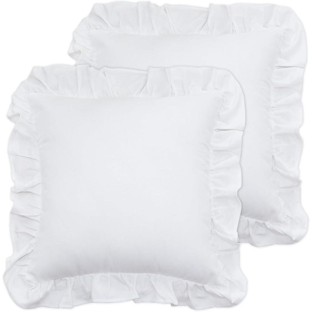 imagePurpleEssences White Ruffled Solid Throw Pillow Covers Set of 2 Chic Cotton Decorative Cushion Case for Sofa Couch Bed Living Room Farmhouse Boho Dcor 18 x 18 InchWhite