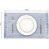 PurpleEssences Chambray Placemats with Fringes – 100% Cotton, Set of 4, 13×19 Inch, Thick Durable Table Mats for Dining, Kitchen, or Casual Farmhouse Tabletop Décor – Nut Brown and H.White(Smoky Blue and H.white)